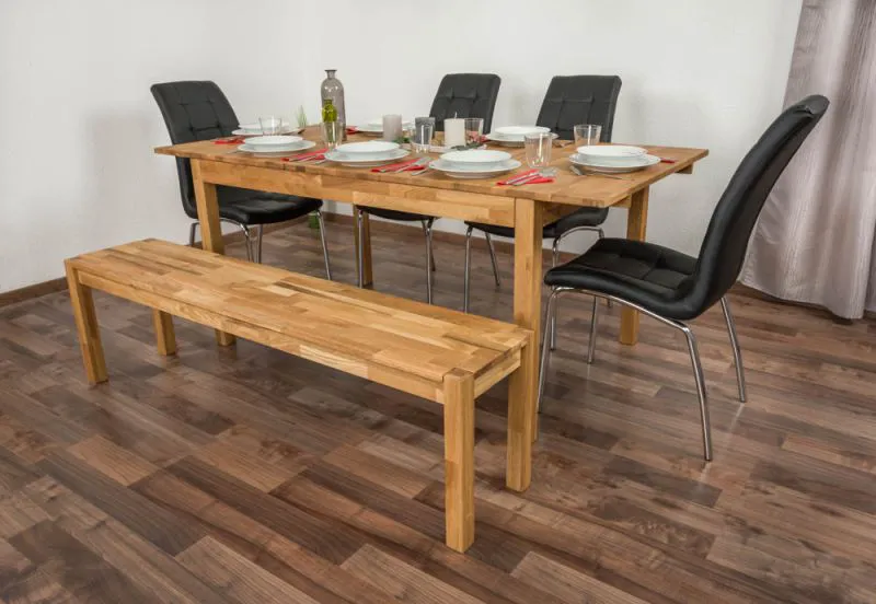 Table à manger extensible en chêne massif huilé | Design moderne | 140-180 x 90 cm | Wooden Nature 116