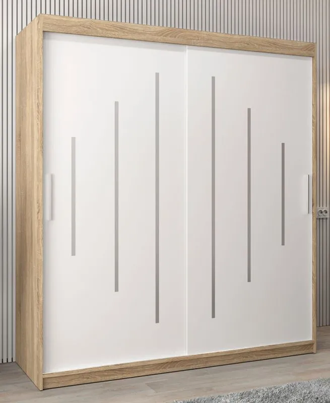  Armoire à portes coulissantes / armoire Pilatus 04, Couleur : Chêne de Sonoma / Blanc mat - Dimensions : 200 x 180 x 62 cm (H x L x P)