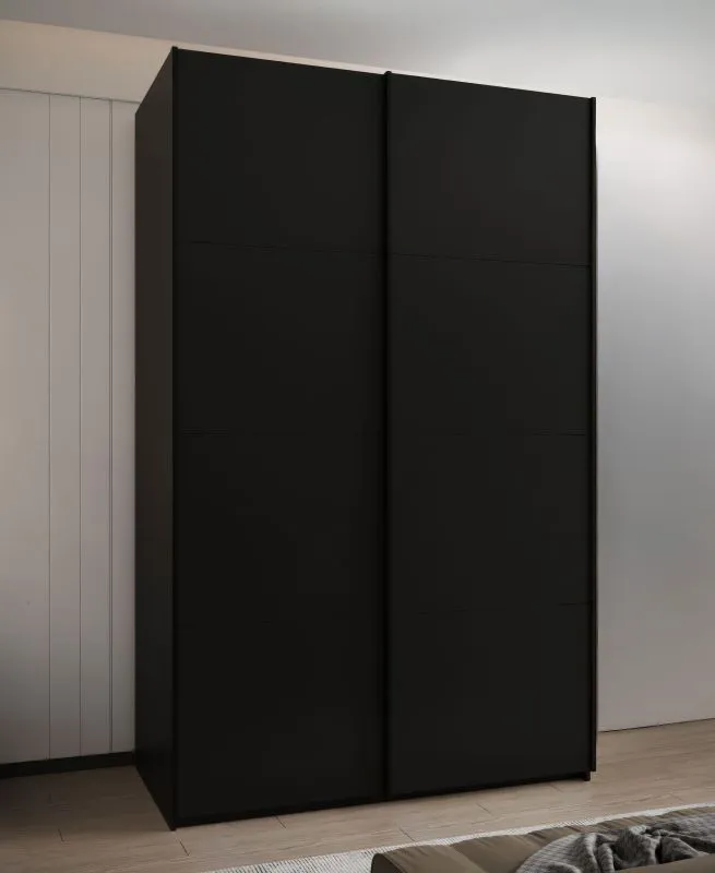 Penderie / Armoire à portes coulissantes / 6 étagères / 11 compartiments / 245,5 x 150 x 64 cm / 2 tringles à vêtements / Soft-Close / Couleur : Noir / 2 portes coulissantes