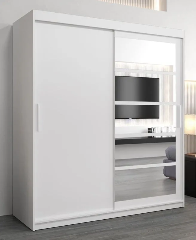 Armoire penderie Aizkorri 04A avec miroir | Portes coulissantes | Blanc mat | 200 x 180 x 62 cm
