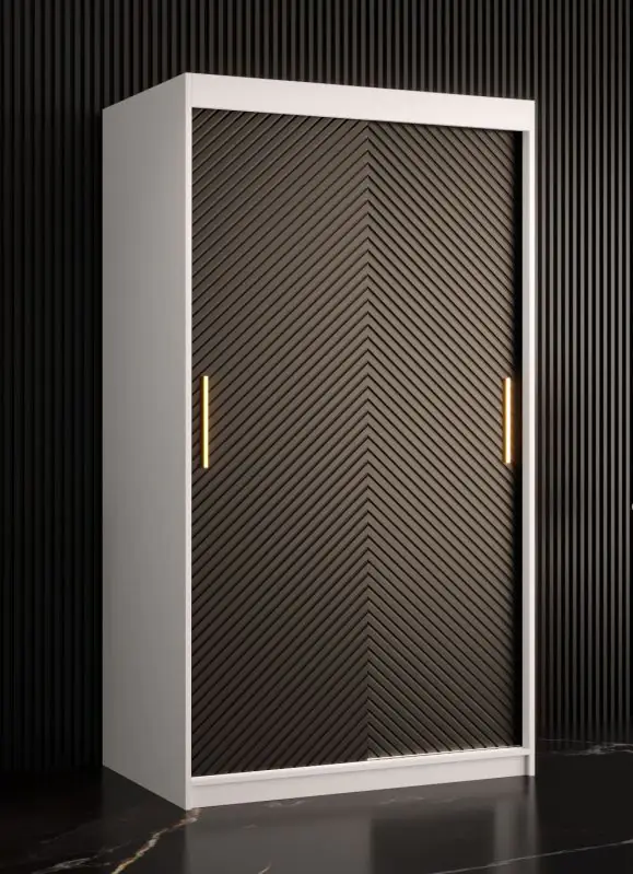 Armoire élégante Balmenhorn 02, Couleur : Blanc mat / Noir mat - Dimensions : 200 x 100 x 62 cm (h x l x p), avec cinq casiers et deux tringles à vêtements