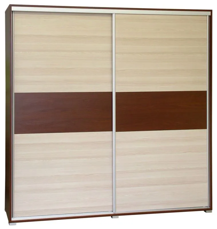 150 cm de large Armoire à portes coulissantes avec 2 portes | 6 casiers | tringle à vêtements | Couleur: Noisette Abbildung
