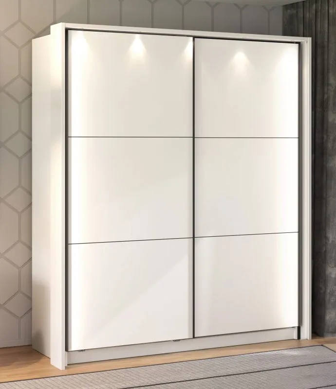 Armoire penderie à portes coulissantes Kule 03 | Blanc | 6 compartiments | 210 x 179 x 62,5 cm | Chambre