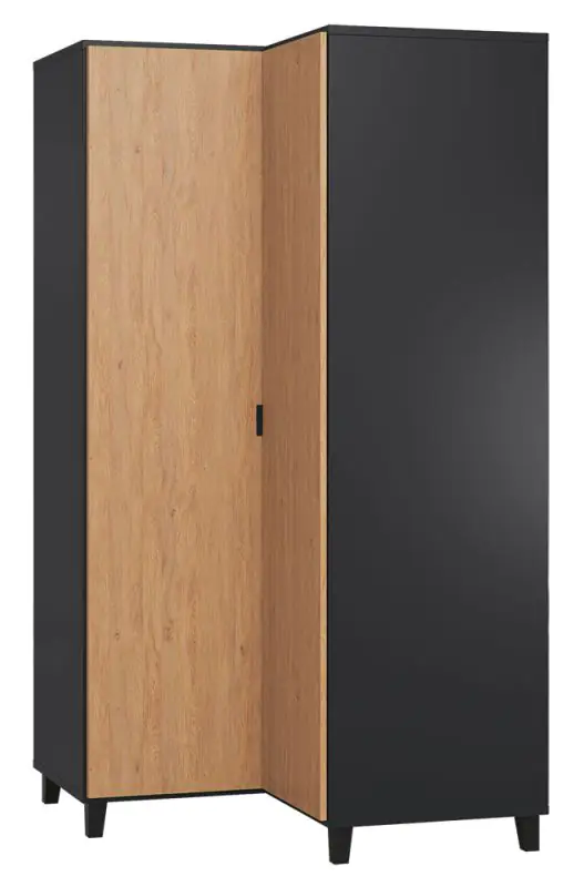 Armoire à portes battantes / armoire d'angle Leoncho 40, couleur : noir / chêne - Dimensions : 195 x 102 x 104 cm (H x L x P)