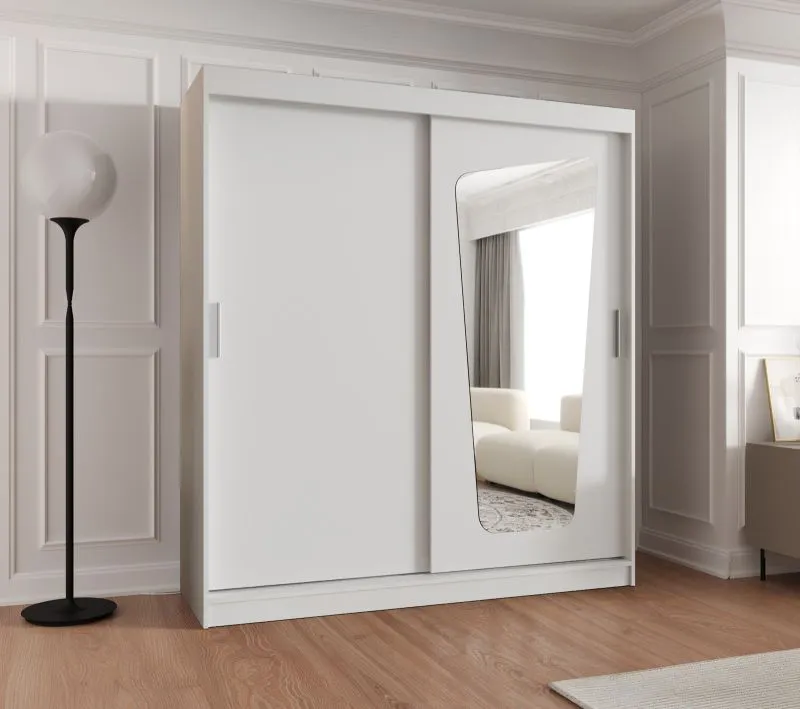 Armoire penderie Aletschhorn 14 | 1,8 m de large | Blanc | Porte miroir | 10 compartiments | 2 tringles | Portes coulissantes