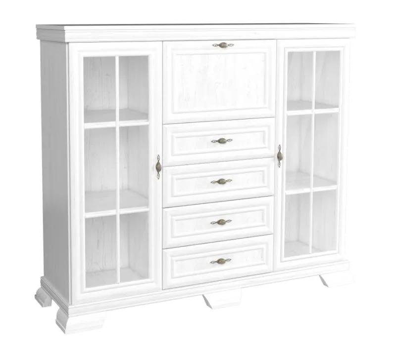 Vitrine Sentis 11, Couleur : Pin blanc - 136 x 158 x 46 cm (h x l x p)