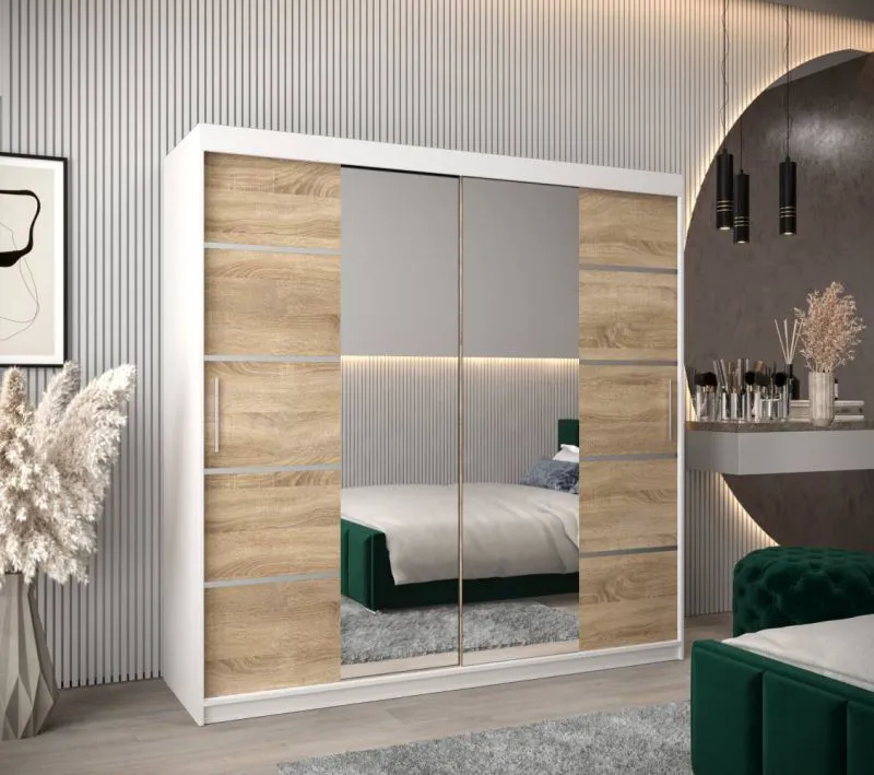 200 cm de large Armoire avec 2 portes | 10 casiers | Couleur: Chêne Sonoma / Blanc Abbildung