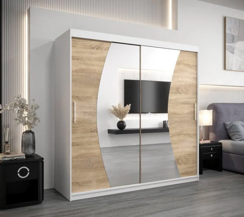 200 cm de large Armoire avec 2 portes | 10 casiers | Couleur: Chêne Sonoma / Blanc Abbildung