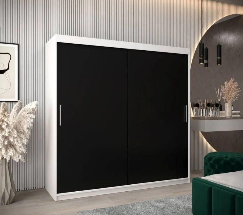 200 cm de large Armoire avec 10 casiers et 2 portes | Couleur: Blanc / Noir Abbildung