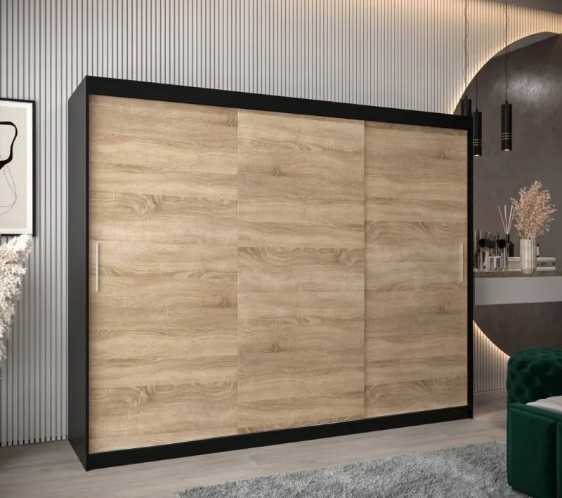 250 cm de large Armoire avec 10 casiers et 3 portes | Couleur: Noir Abbildung