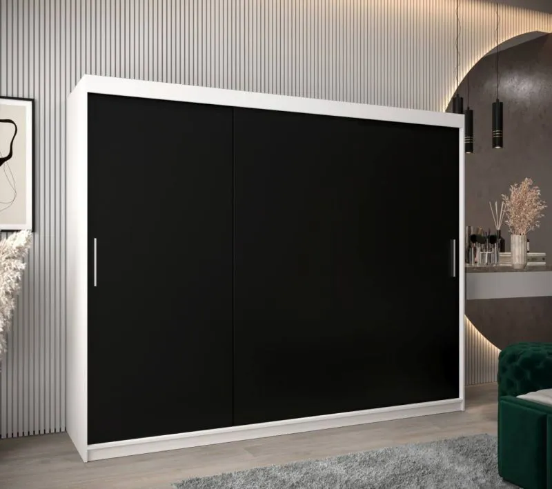 250 cm de large Armoire avec 10 casiers et 3 portes | Couleur: Blanc / Noir Abbildung