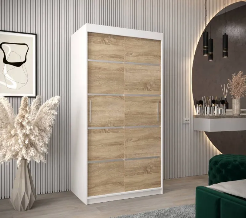 100 cm de large Armoire avec 5 casiers et 2 portes | Couleur : Chêne Sonoma / Blanc Abbildung