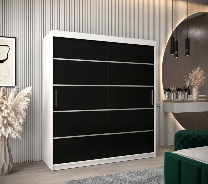 180 cm de large Armoire avec 10 casiers et 2 portes | Couleur: Blanc / Noir Abbildung