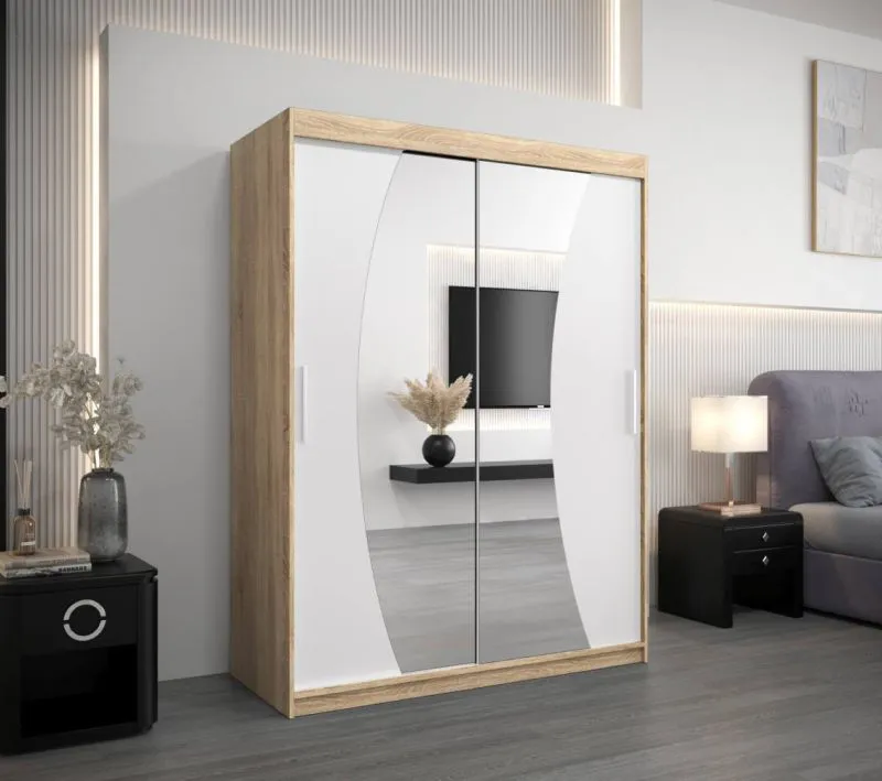 150 cm de large Armoire avec 2 portes | 5 casiers | Couleur: Chêne Sonoma  / Blanc Abbildung