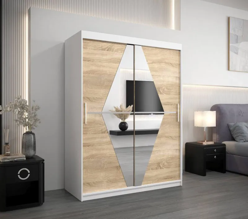 150 cm de large Armoire avec 2 portes | 5 casiers | Couleur: Chêne Sonoma / Blanc Abbildung
