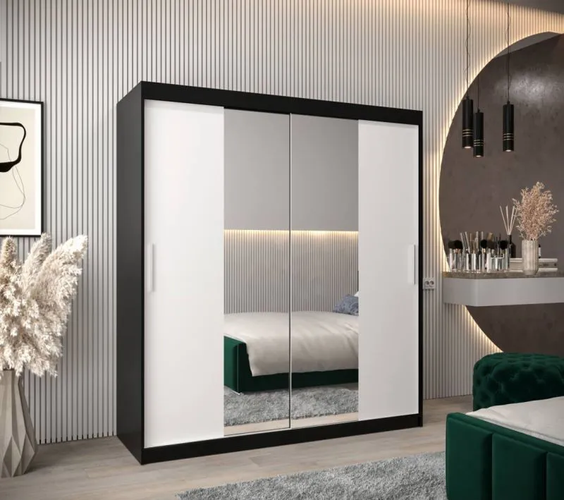 180 cm de large Armoire avec 10 casiers et 2 portes | Couleur: Blanc / Noir Abbildung