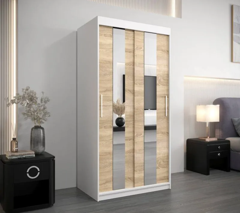 100 cm de large Armoire avec 2 portes | 5 casiers | Couleur : Chêne Sonoma / Blanc Abbildung