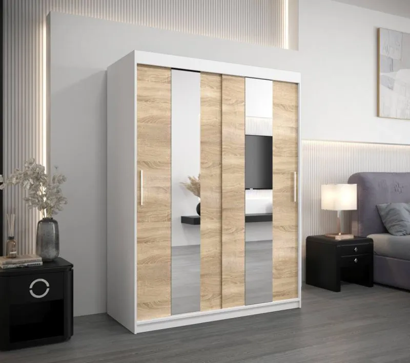 150 cm de large Armoire avec 2 portes | 5 casiers | Couleur: Chêne Sonoma / Blanc Abbildung