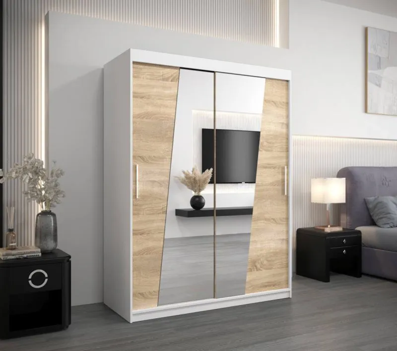 150 cm de large Armoire avec 2 portes | 5 casiers | Couleur: Chêne Sonoma / Blanc Abbildung