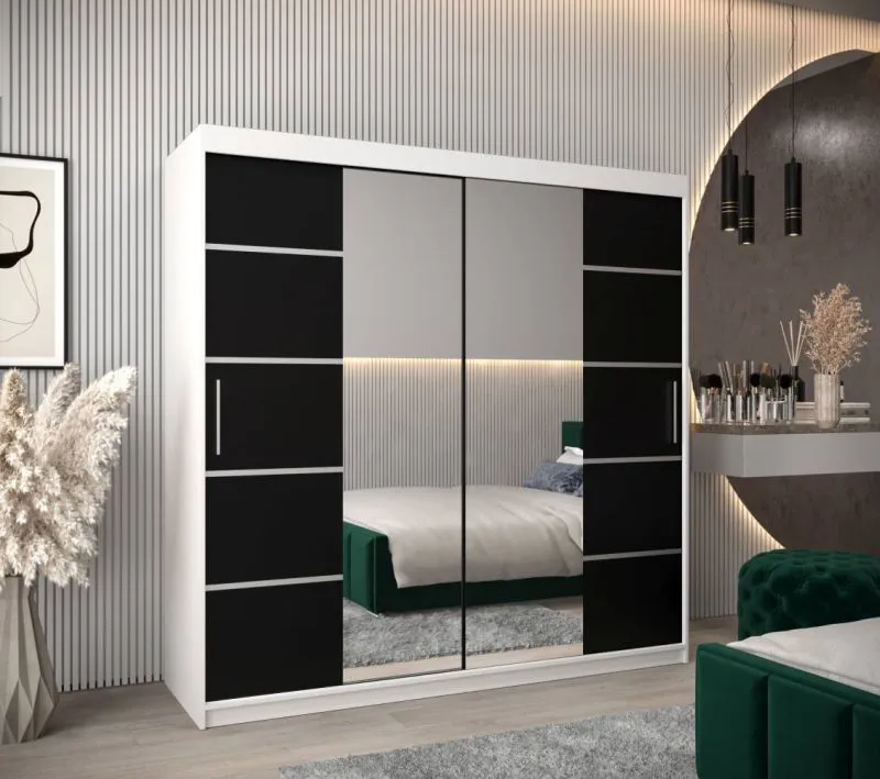 2 mètres de large Armoire avec 2 portes | Couleur: Blanc / Noir Abbildung