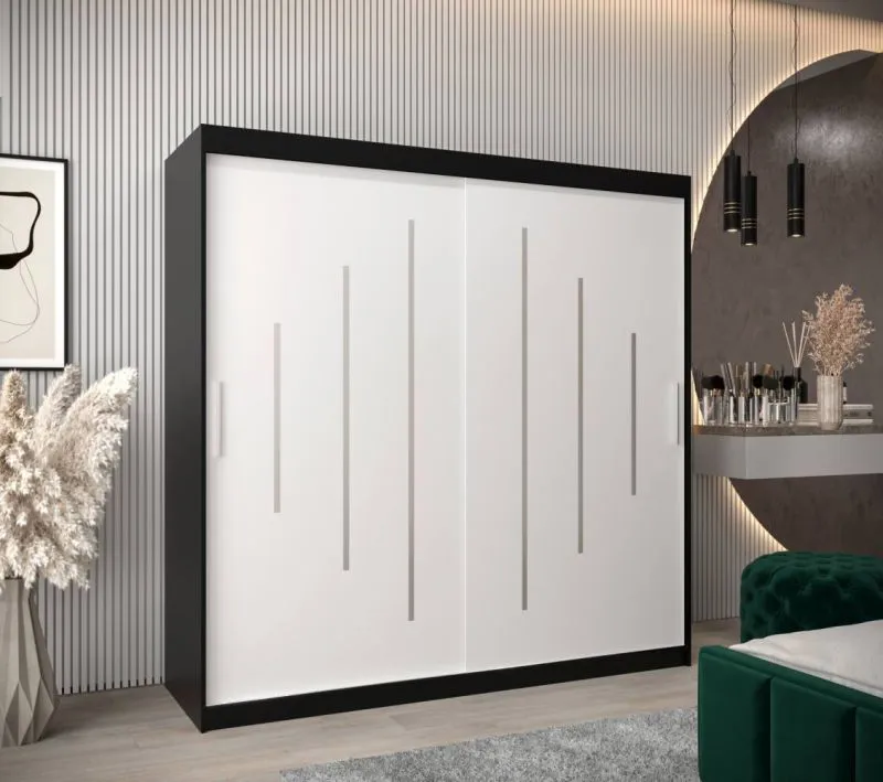 2 mètres de large Armoire avec 2 portes | Couleur: Blanc / Noir Abbildung