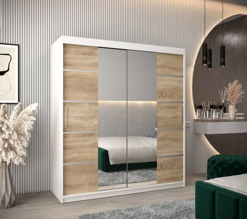 180 cm de large Armoire à portes coulissantes avec 10 casiers et 2 portes | Couleur: Chêne Sonoma  / Blanc | Laminée Abbildung