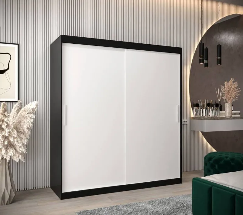 180 cm de large Armoire à portes coulissantes avec 2 portes | 10 casiers | 2 tringles à vêtements | Couleur: Blanc / Noir Abbildung