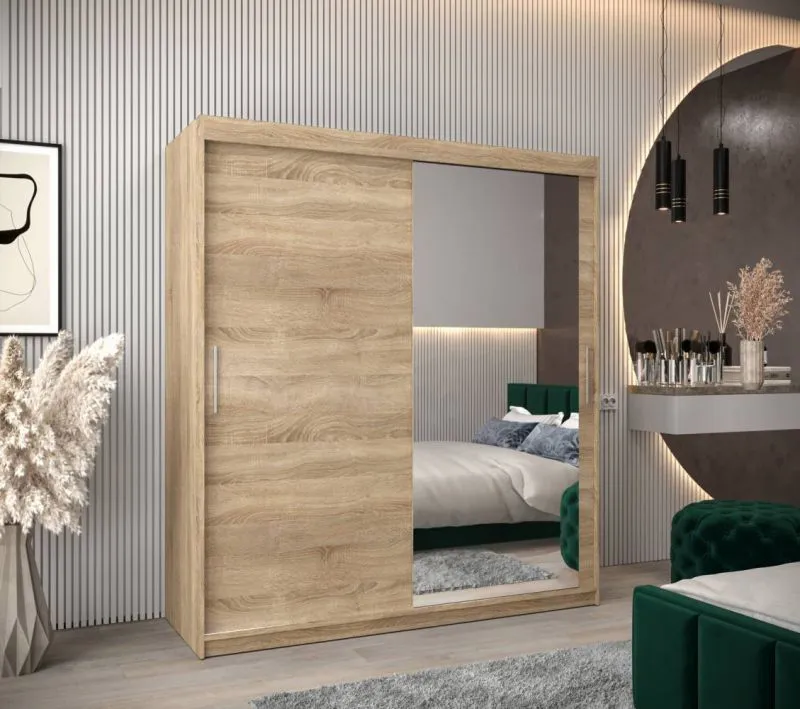 180 cm de large Armoire à portes coulissantes avec 2 portes | 10 casiers | 2 tringles à vêtements | Couleur: Chêne Sonoma Abbildung