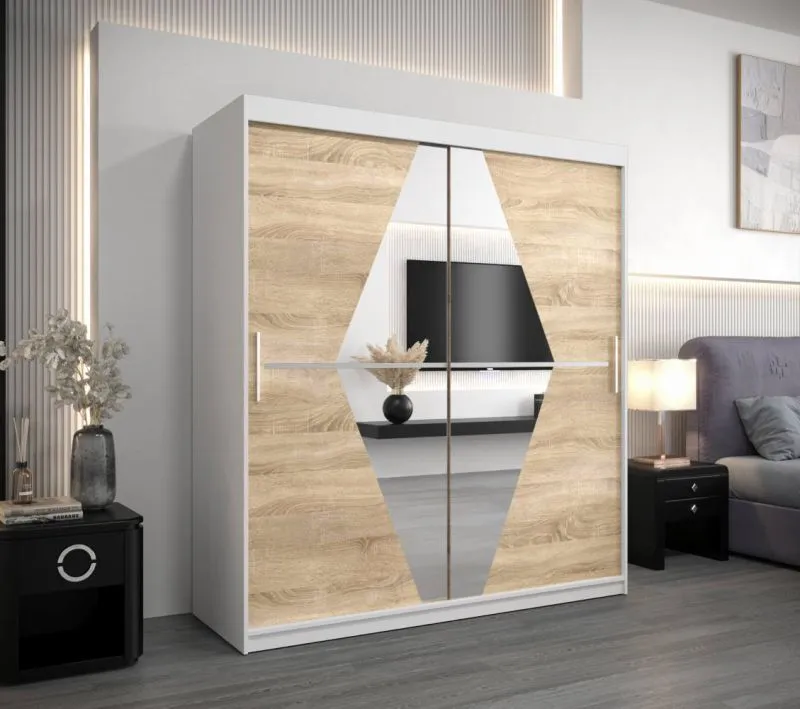 180 cm de large Armoire à portes coulissantes avec 10 casiers et 2 portes | Couleur: Chêne Sonoma  / Blanc | Laminée Abbildung