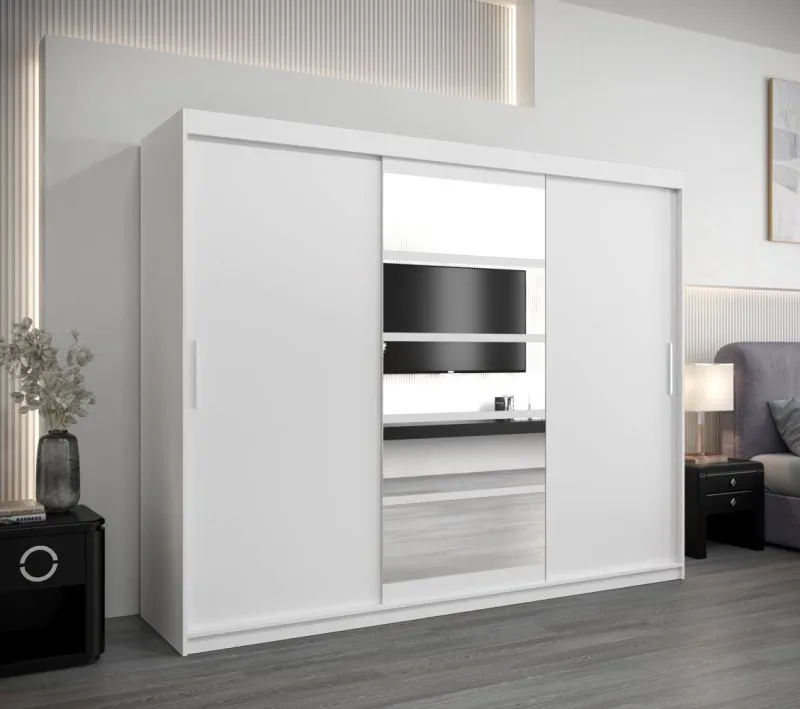 250 cm de large Armoire à portes coulissantes avec 3 portes | 10 casiers | 2 tringles à vêtements | Couleur: Blanc Abbildung