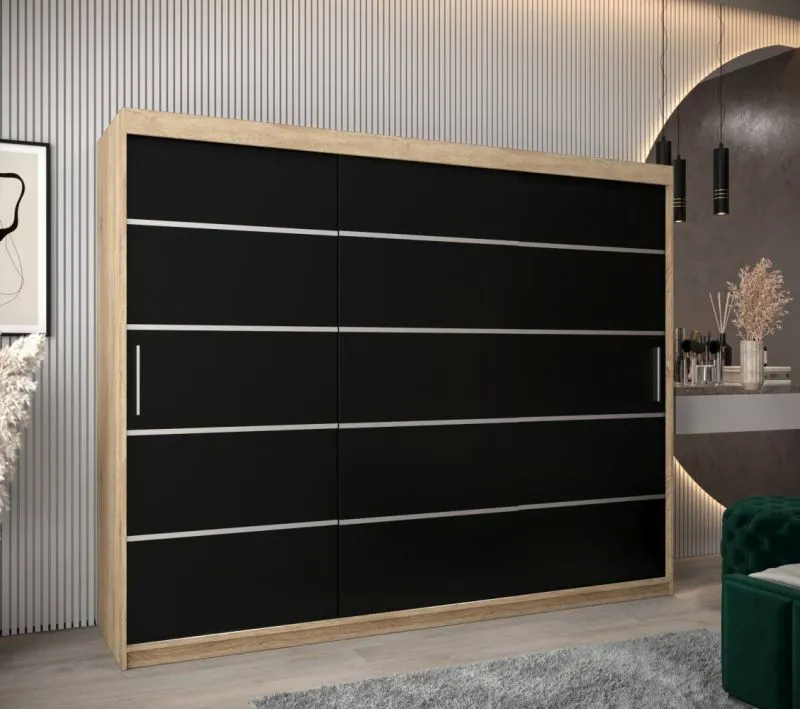 250 cm de large Armoire à portes coulissantes avec 3 portes | 10 casiers | 2 tringles à vêtements | Couleur: Chêne Sonoma Abbildung