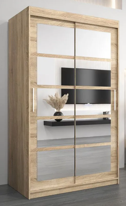 120 cm de large Armoire à portes coulissantes avec 2 portes | 5 casiers | 2 tringles à vêtements | Couleur: Chêne Sonoma Abbildung