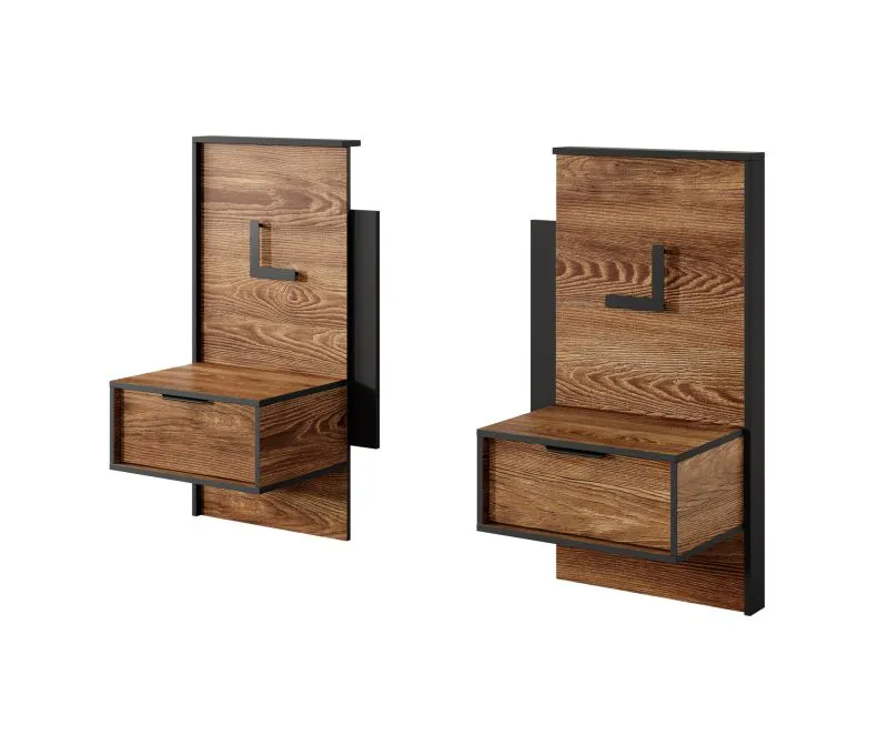 Lot de 2 tables de nuit design Jendouba 03 | Châtaignier & Anthracite | Soft-Close | LED intégrée | 102 x 48 x 39,5 cm