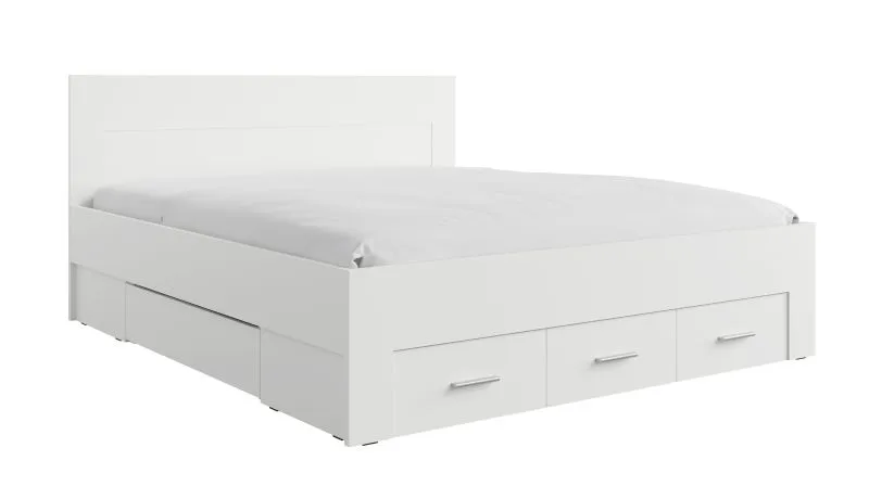 Lit double / Suffisamment d'espace de rangement / Couleur : Blanc / Surface de couchage : 180 x 200 cm / 5 tiroirs / Intemporel et moderne / Poignées : Métal / Pour chambre à coucher