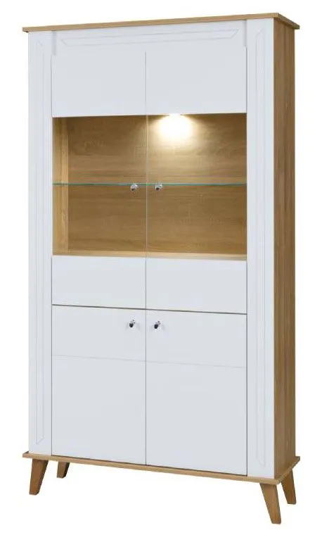 Vitrine Bambey 03 | Chêne / Blanc | 190 x 104 x 39 cm | Élégance moderne pour salon