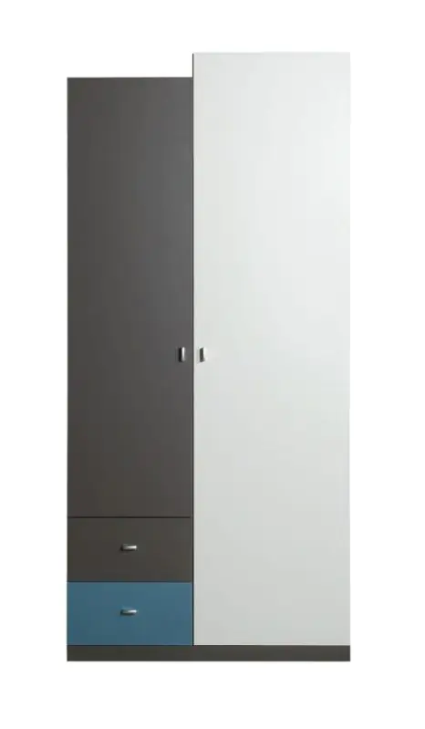 Armoire à portes battantes de la chambre des jeunes / armoire Ohey 03, couleur : gris / blanc / bleu - Dimensions : 195 x 90 x 50 cm (h x l x p)