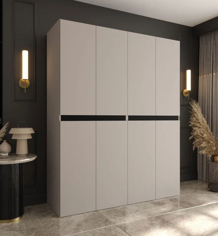 Armoire / Cachemire / 8 portes battantes / 6 compartiments / Système de fermeture Soft-Close / 2 tringles à vêtements / 160 x 52 x 203 cm / Finition haut de gamme / Pour chambre à coucher
