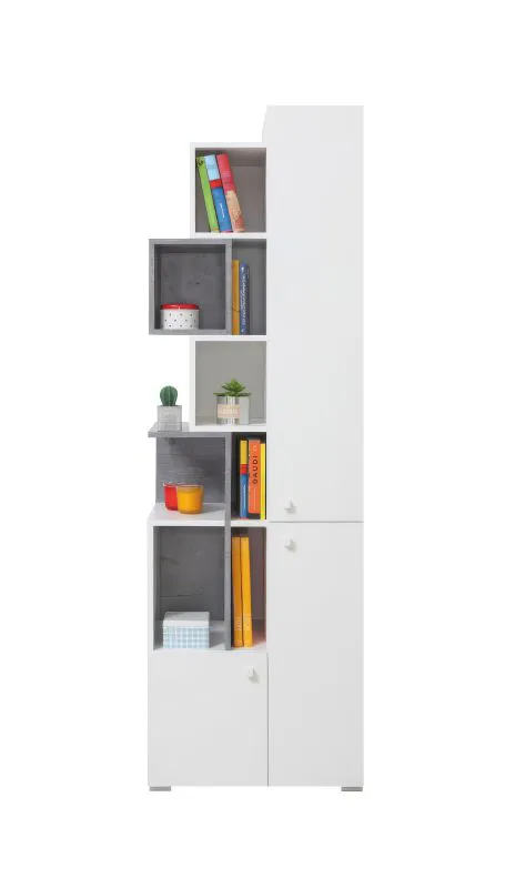 Étagère chambre ado Lede 04 | Gris / Blanc | 190 x 60 x 40 cm | Design moderne et pratique