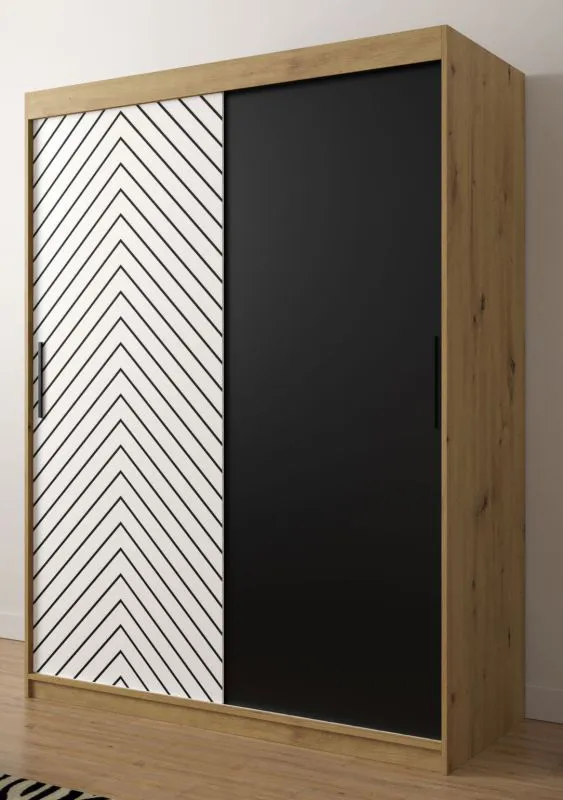Armoire Mulhacen 14 neutre, Couleur : Chêne Artisan / Blanc mat / Noir mat - Dimensions : 200 x 150 x 62 cm (h x l x p), avec cinq casiers