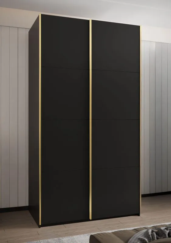 Penderie / Armoire à portes coulissantes / ABS protection des bords / 6 compartiments / 245,5 x 140 x 64 cm / 6 étagères / 2 tringles à vêtements / Couleur : Noir