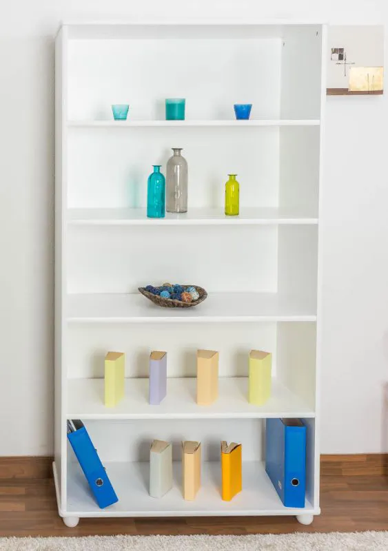 Étagère, Étagère de cuisine, Étagère de salon, Bibliothèque - 100 cm de large, Pin Bois-massif, Couleur: Blanc Abbildung