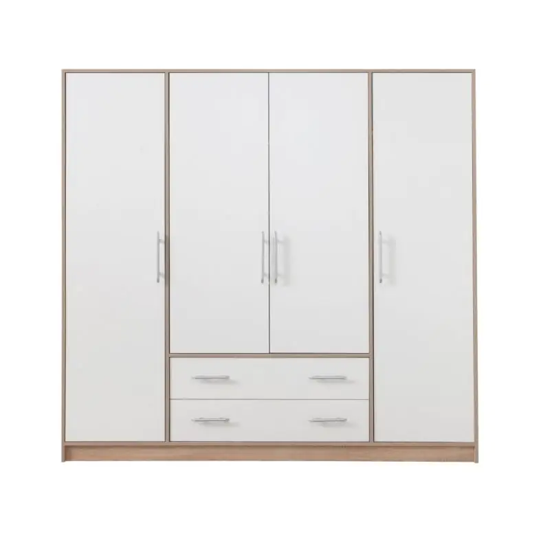 Armoire à portes battantes / armoire Hannut 06, couleur : blanc / chêne - Dimensions : 190 x 200 x 56 cm (H x L x P)