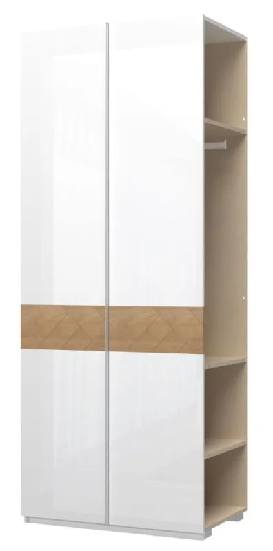 Module d'extension pour armoire à portes battantes / Penderie à deux portes Faleasiu, Couleur : Blanc / Noyer - Dimensions : 224 x 90 x 56 cm (H x L x P)