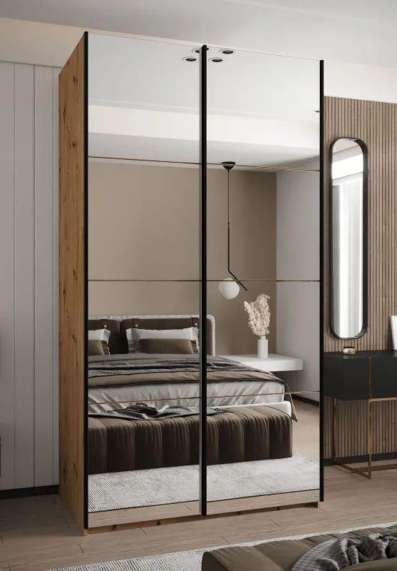 Armoire / Armoire à portes coulissantes | 245,5 x 120 x 64 cm | 2 tringles à vêtements | 2 portes coulissantes | 6 étagères | Fermeture en douceur | Couleur : chêne Artisan