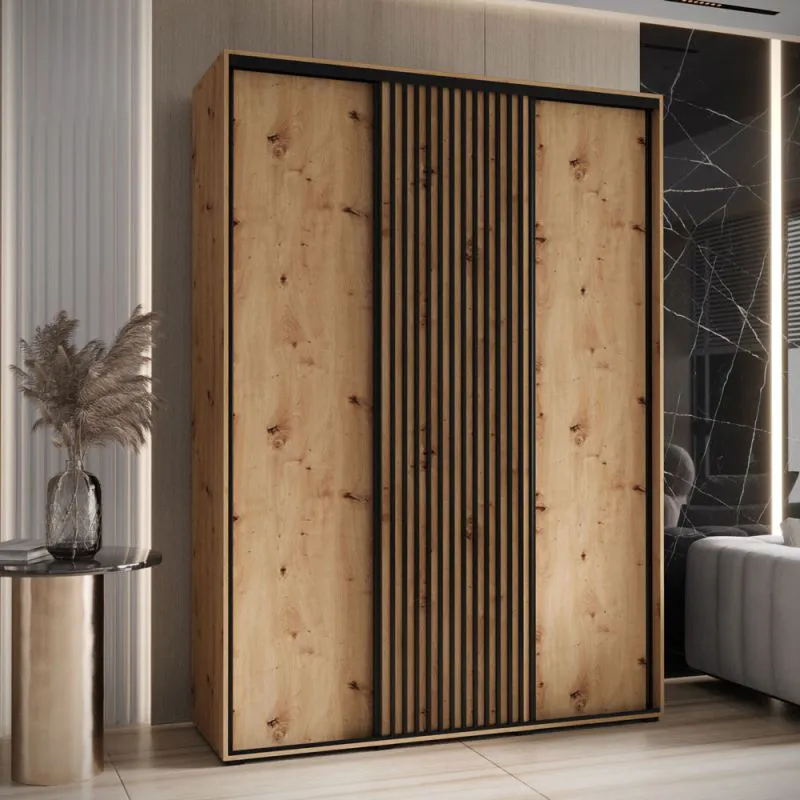 Armoire Tharo chêne | Portes coulissantes | Grand espace de rangement | Anti-poussière | 235,2 x 170 x 45 cm