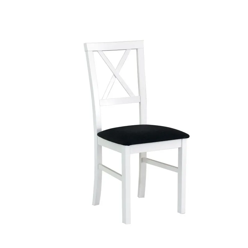 Fauteuil blanc NADI, Assise rembourrée en noir, Coussin en mousse T-25, Revêtement en tissu polyester, Corps en hêtre massif