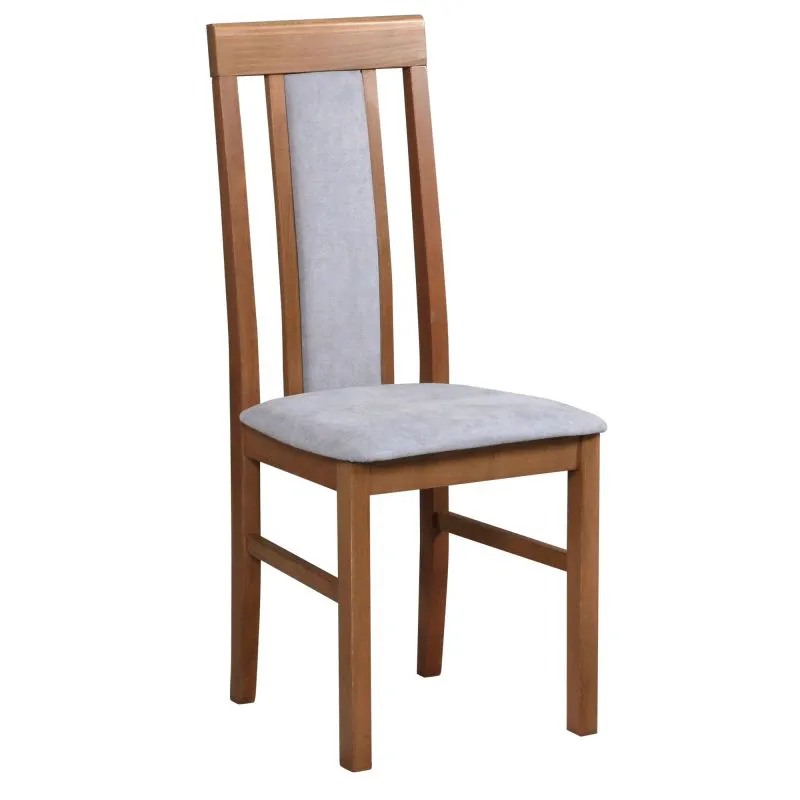 Chaise de salle à manger Nasran | Assise rembourrée mousse T-25 | Tissu gris | Hêtre massif noyer clair | Hauteur d'assise 47 cm