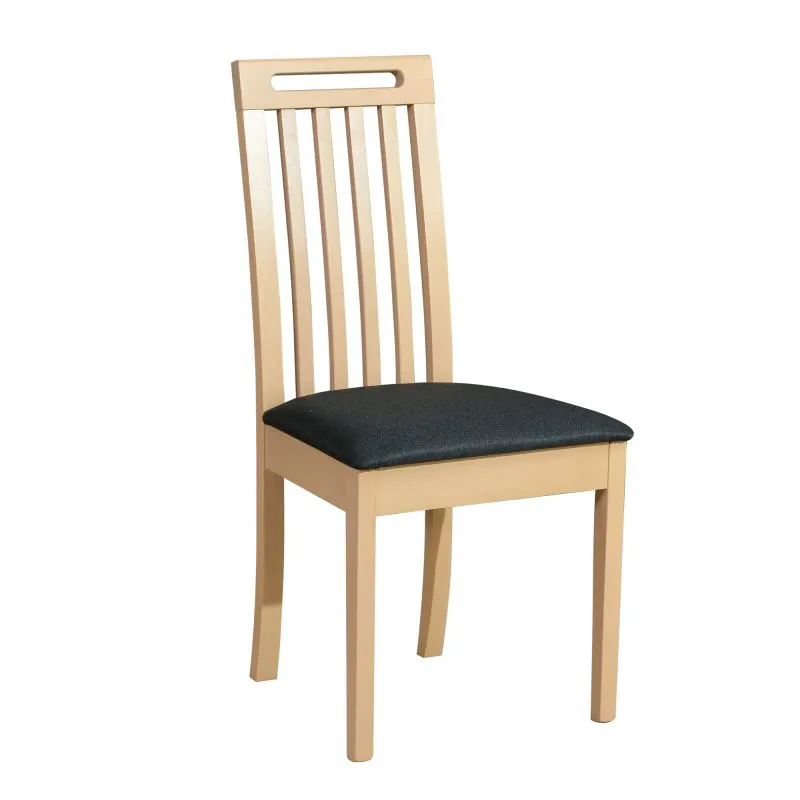 Chaise de salle à manger Karsck | Bois de hêtre massif chêne | Assise rembourrée tissu gris foncé | Style classique