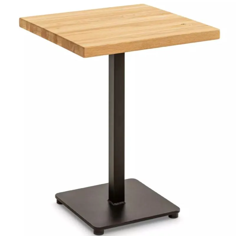 Table de bistrot carrée Lelwa 01, en chêne massif, piétement : métal laqué époxy, Dimension : 76 x 80 x 80 cm, pour salle à manger