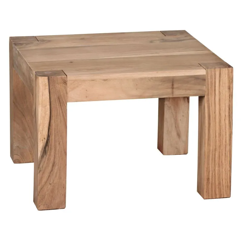Table basse carrée en bois massif d’acacia | Finition artisanale unique | 40 x 60 x 60 cm | Couleur acacia